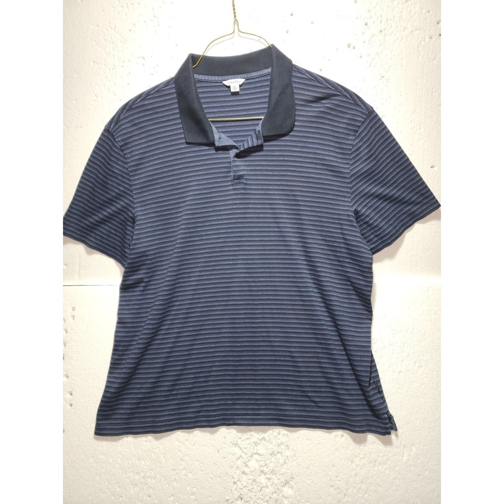 Calvin Klein Shirt Mens XXL Blue Striped Short Sleeve Collared Quarter Buttons